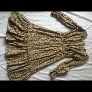 Prairie dress brown blue tan handmade